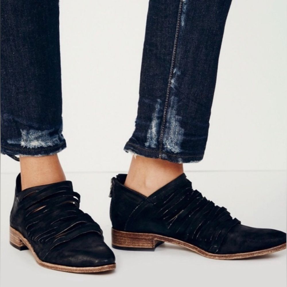 Free People Lost Valley Black Leather Women's Ankle Boho Boots Sz 36/Us 6